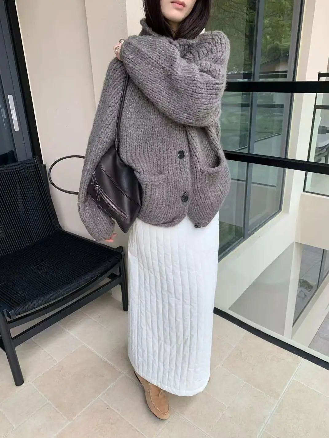 

Comfortable Cotton f Skirt Simple Design Autumn Winter High Waist A-Line Skirt Ba Split Commute Sle Ladies Skirt