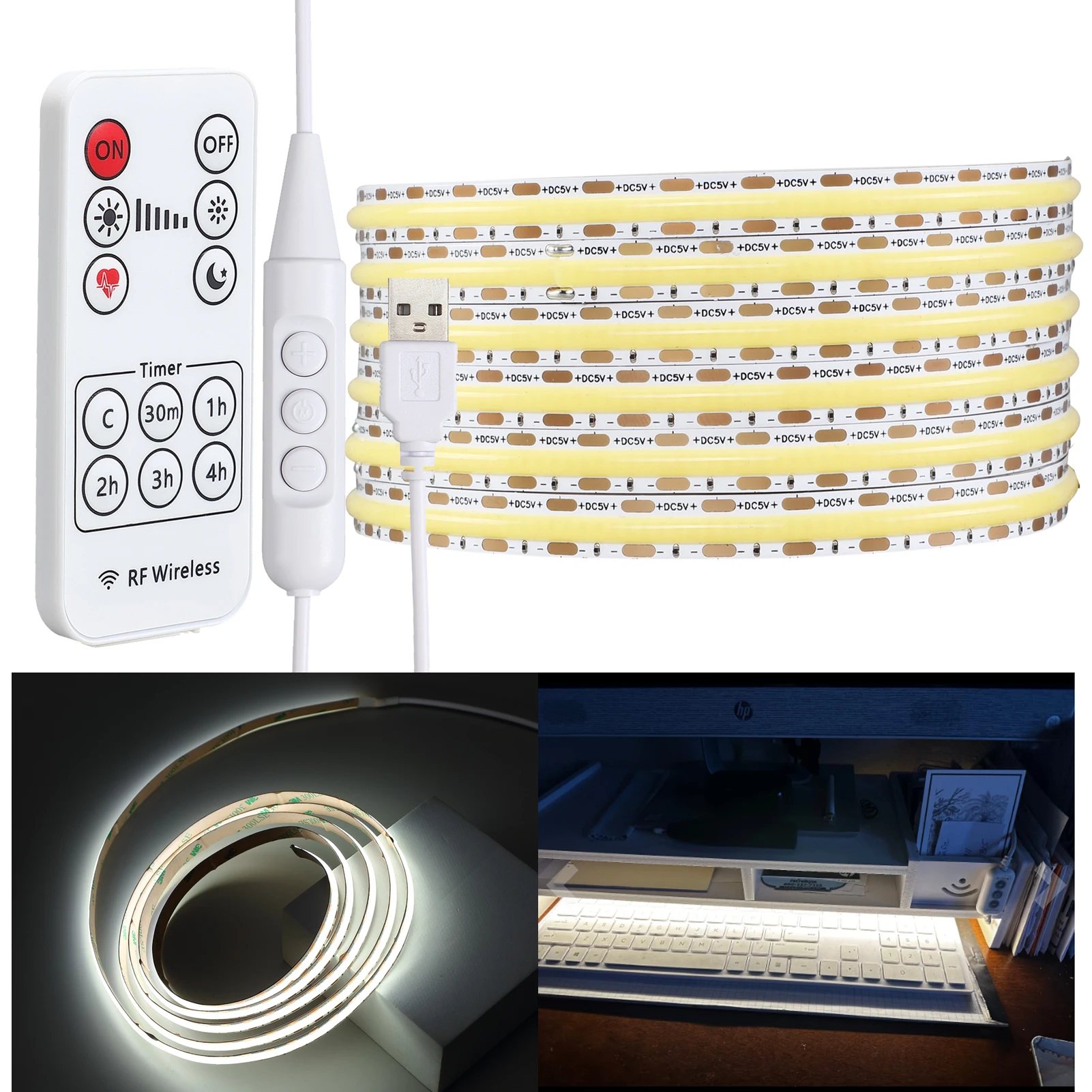 

5V USB Powered COB LED Strip Light for Bed Under Frame Headboard TV Cabinet 480led CRI95 Dimmable Timmer Linear Remote Control