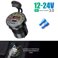 Car Charger 18W QC3.0 and 18W PC Type C USB Outlet Fast Charge with Voltmeter ON OFF Switch 12V 24V Waterproof for Motorcycle