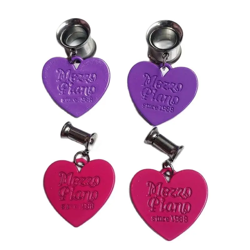 2PC Pink Heart Ear Plugs Tunnels Stainless Steel Gauge Earring Stretcher Reamer Ear Piercing Expander Jewelry Dilataciones Oreja