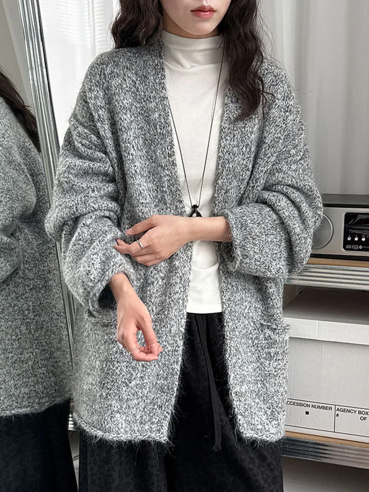 سترة محبوكة بجيب فضفاض راقي من WHTREND للنساء معطف سترة فضفاض سميك جديد للشتاء #6