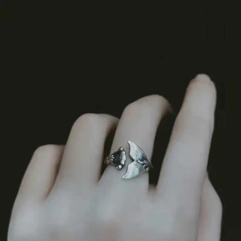 

Retro Whale Fall 925 Sterling Silver Open Ring Unisex Couple's Ring Unique Design Ocean Animal Themed Fashion Jewelry Gift