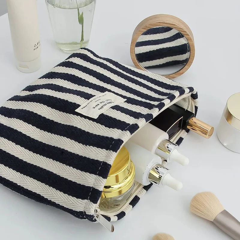 Women Waterproof Cosmetic Bag Storage Vertical Stripe Cosmetic Bag Makeup Case Travelling Pouch For Ladies Pencil Case