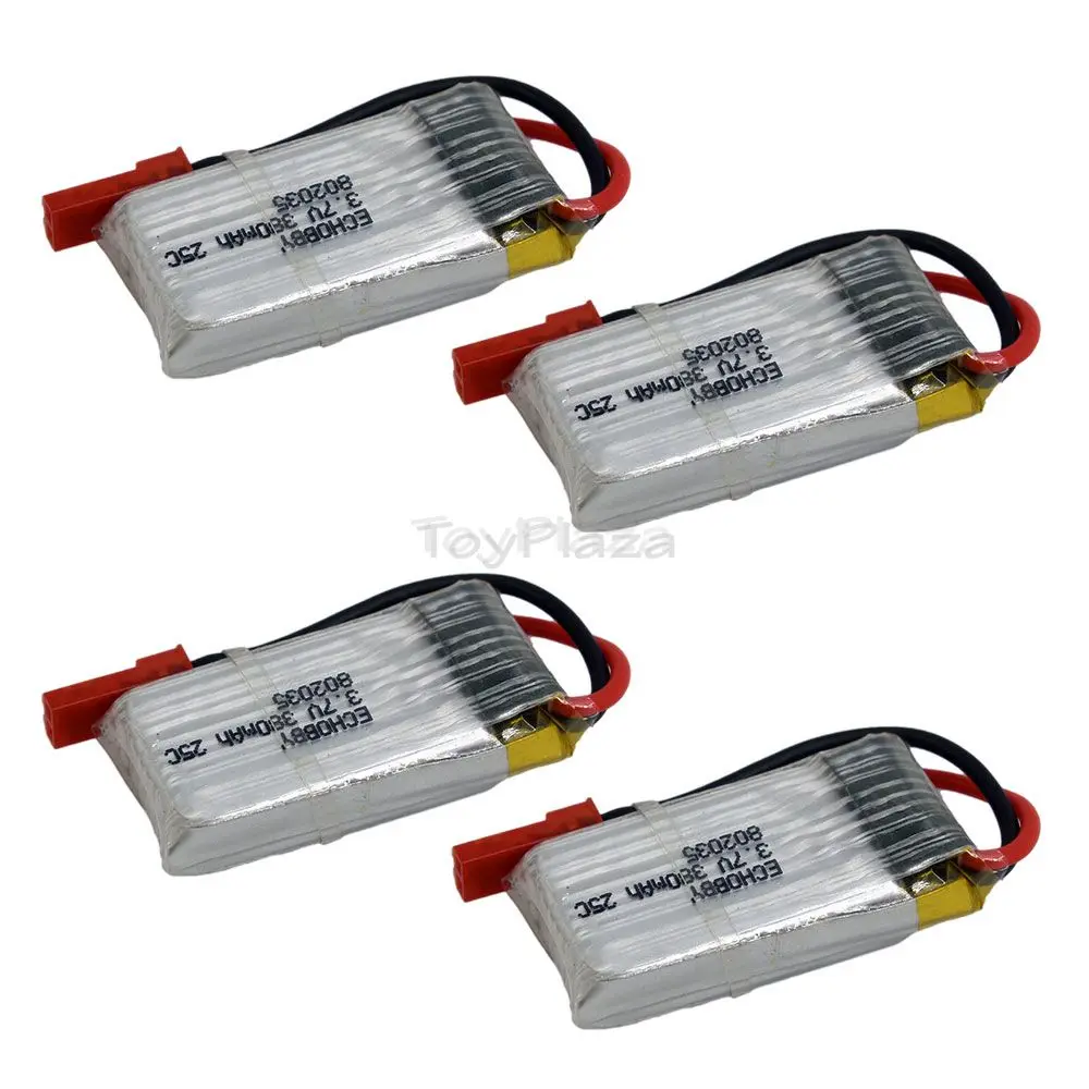 แบตเตอรี่ลิเธียมโพลิเมอร์25C 3.7V 380mAh ปลั๊ก JST สำหรับโดรนสี่ใบพัด RC