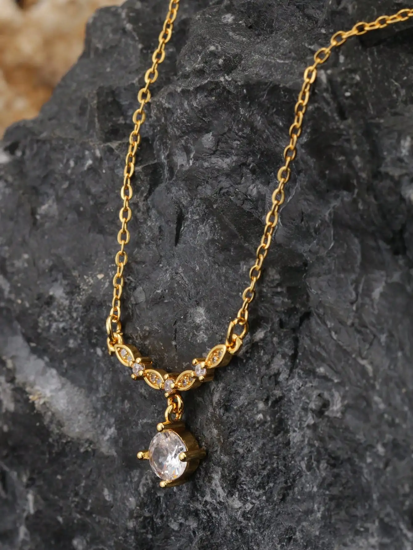 1 New Summer Style Necklace with a Smiley Face Design, 24K Gold-Plated, Large Rhinestone-Encrusted V-Shaped Stainless Steel Chain, Exquisite and Versatile, Light Luxury Trendy Clavicle Chain, Suitable for Women to Wear in Daily Life, Parties, and Banquets, or as a Gift view 4
