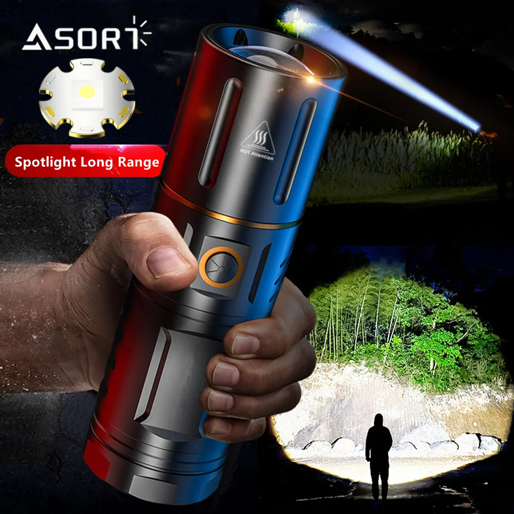 8000LM KENSUN Strong Light Spotlight Long Range LED Flashlight Charging High Power Torch Built-in 3*18650 Lithium Batteries