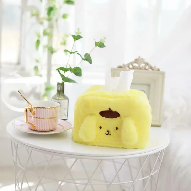 18Cm Kawaii Sanrio Cartoon HelloKitty Mymelody Cinnamoroll Soft Cute Creative Plush Tissue Cover Home Living Room Car Tissue Box