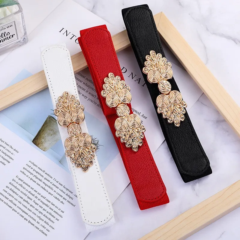 Fashionable Minimalist Ethnic-Style  Trendy Versatile Women’s Belt Rhinestone-Encrusted Metal Disc Buckle Slim Belts