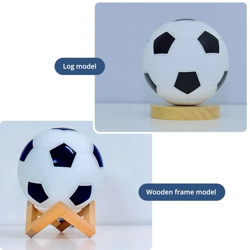 Football Solid Wood Glass Small Table Lamp Night Reading Light USB LED Circular Bedside Bed Study Decoration Remote Dimming Room