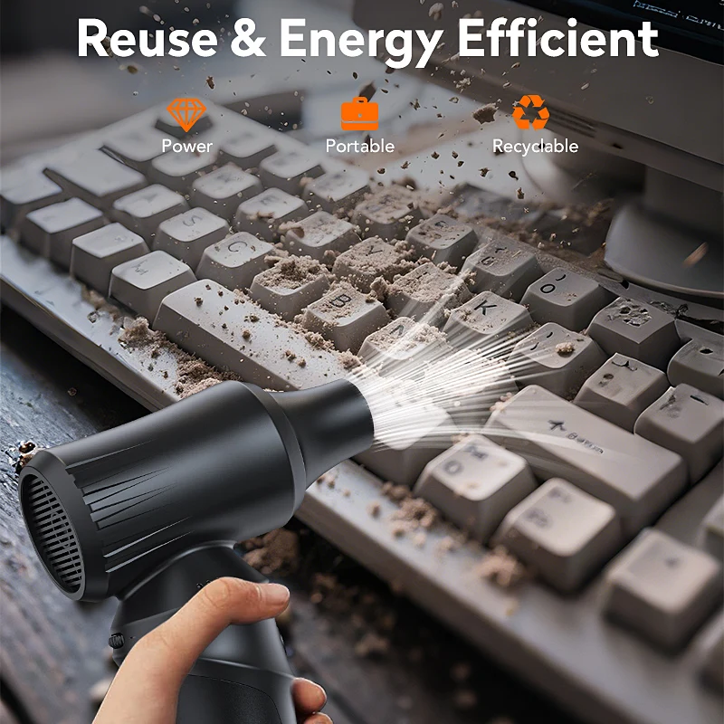 

Электрический вентилятор/турбовентилятор/пылесборник: 130 000 об/мин, мощный поток воздуха + срок службы батареи 6000 мАч, двухфункциональный выдув/присос,