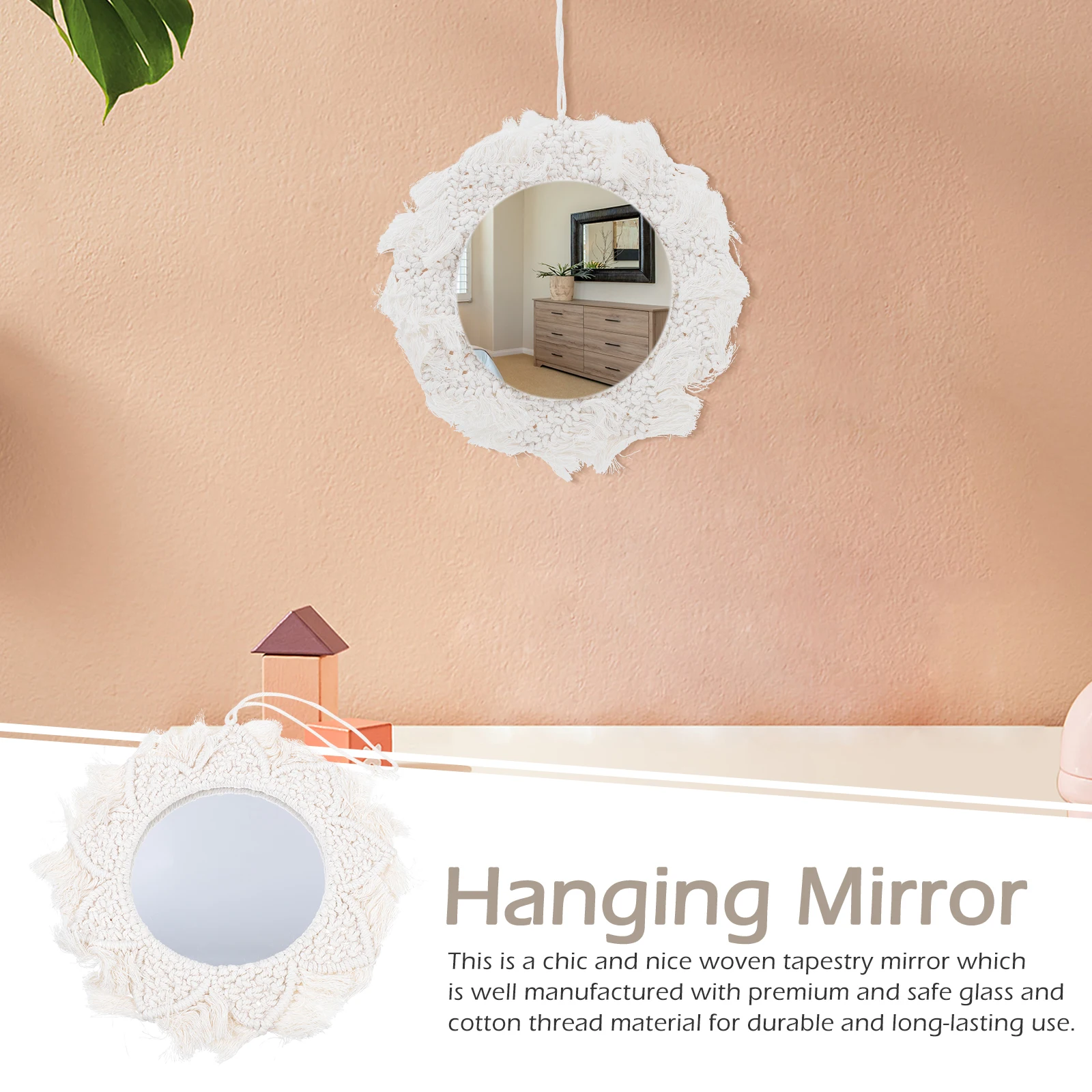 

Woven Tapestry Mirror For Living Room Bedroom Wall Art Decorative Home Wall-Mounted Mirrors Handmade Hanging Mirror With Fringe