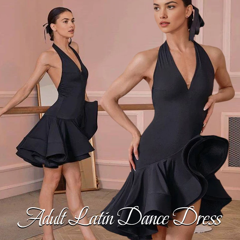 

Women Girl Latin Dance Dress Cha Cha Rumba Ballroom Performance Costume Sexy Backless Latin Practice Competition Dancewear Skirt
