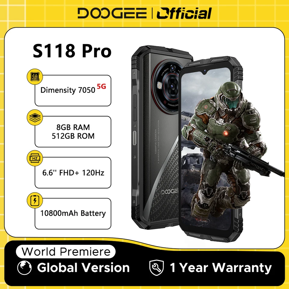 DOOGEE S118 Pro 5G Rugged Phone 10800mAh 6.6'' 120Hz