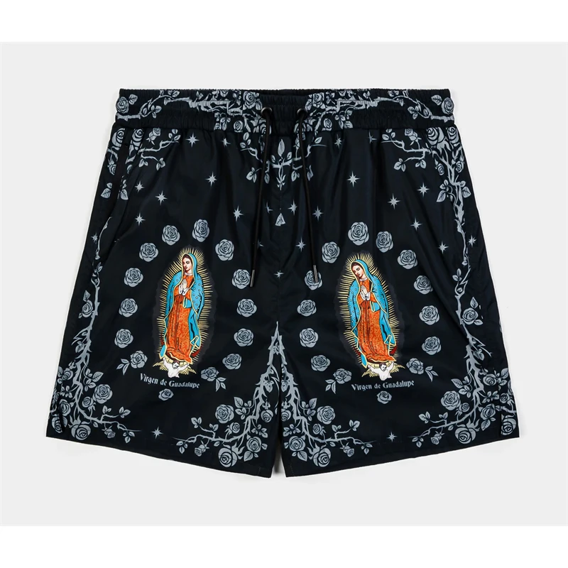 

Пляжные шорты с узором «Богоматери Гваделупской» для мужчин и женщин, летние уличные повседневные дышащие шорты с розовым дизайном, короткие шорты с цветами, новинка
