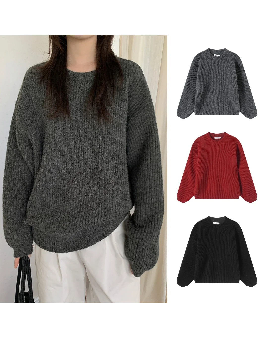 

Sweetknit Thiened round Ne Pure Color Lazy Sweater Not Puffy Top Y4069 Simple Sle Loose Fit Online Exclusive Women's Fa...