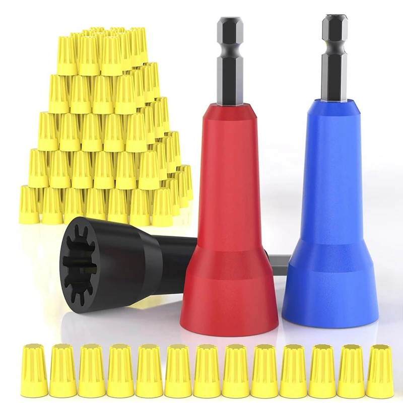 Wire Twister Tool 3PCS Wire-Nut Twiter With 100Pcs Wire Caps For Drill,Spin Twist Wire Connector,Wire Twister Tool