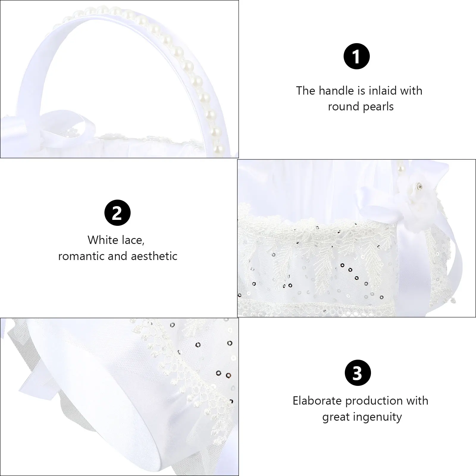 

Wedding Flower Basket White Lace Arrangement Ceremony Decor Romantic Craftsmanship Selected Materials Perfect