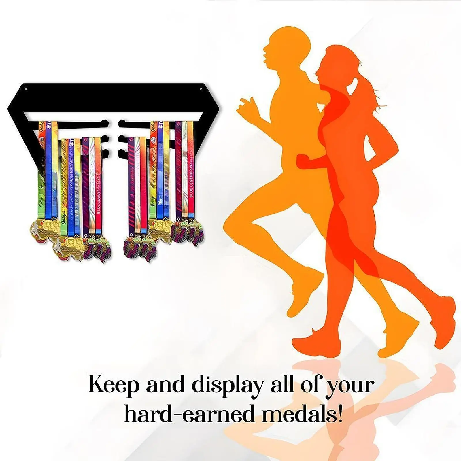 

Medal Hanger Wall of Fame Display Hanger Rack Wall Mounted Sport Awards Hook Rack for Running Soccer Swimming Basketball