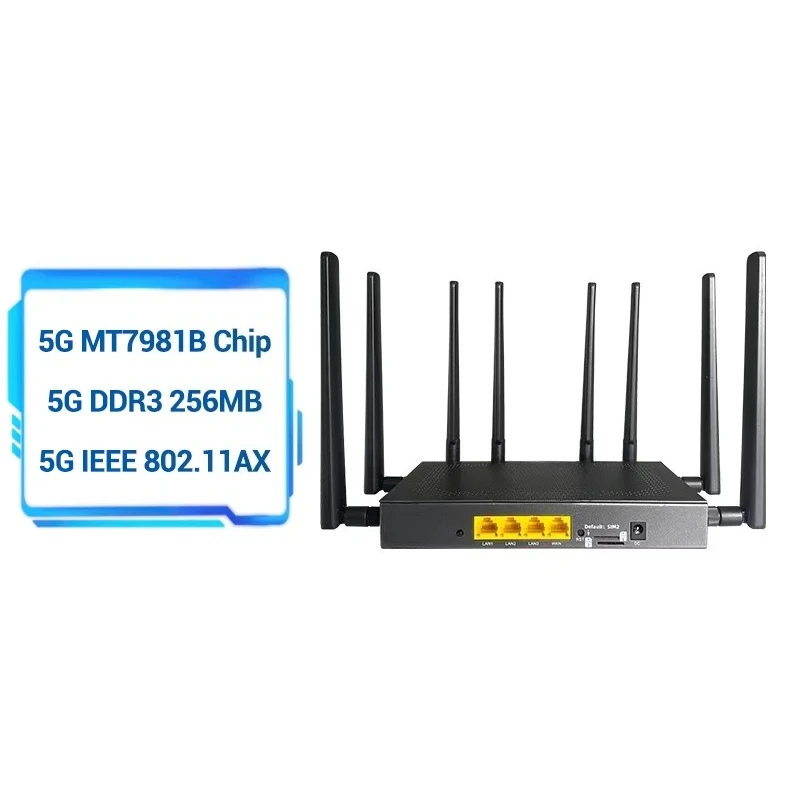 SIM card slot for 4G/5G wireless router 3000Mbps 3 LAN ports MT7981B built-in ESIM Wifi6 5G router