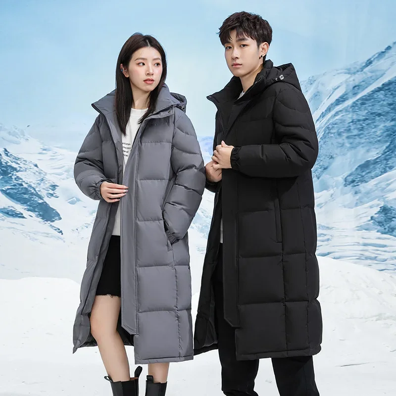 New Winter Unisex Couple Long Duck Down Coats Men Hooded Casual Thicker Warm Down Jackets Quality Man Long Winter Coats S-4XL