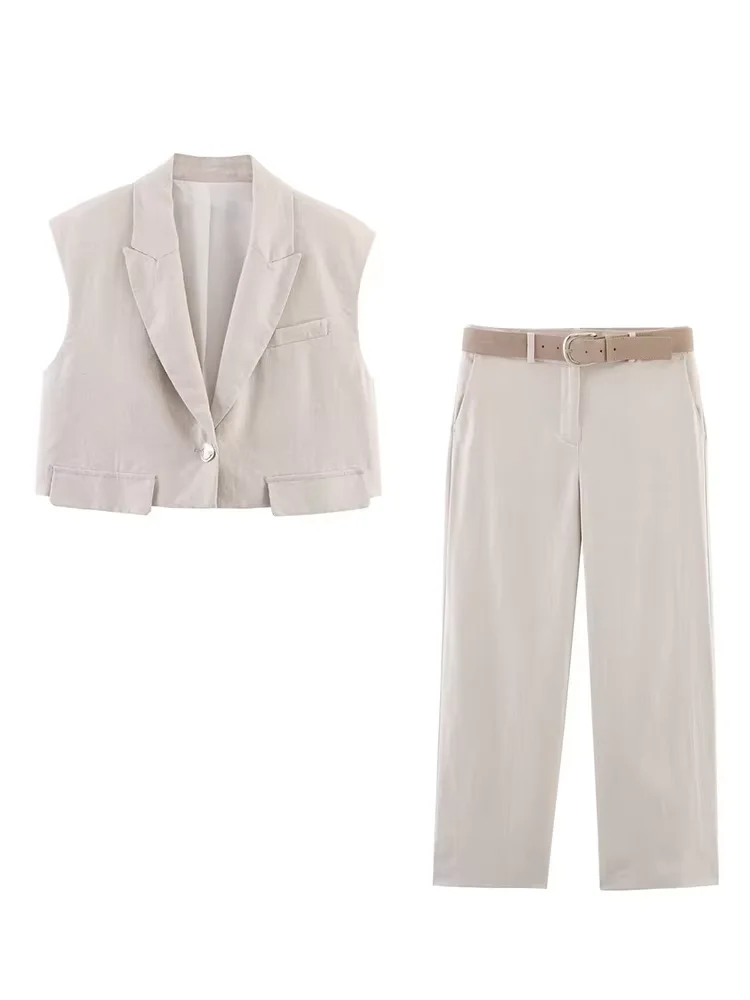 

European style new women's clothing fashionable and versatile temperament solid color short vest vest casual trousers suit