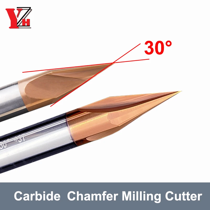 YZH Carbide Chamfer Milling Cutter 30 Degree HRC55 Coated Countersink Chamfering Mill V Groove For Steel  2 3 Flutes 3 4 5 6 8mm