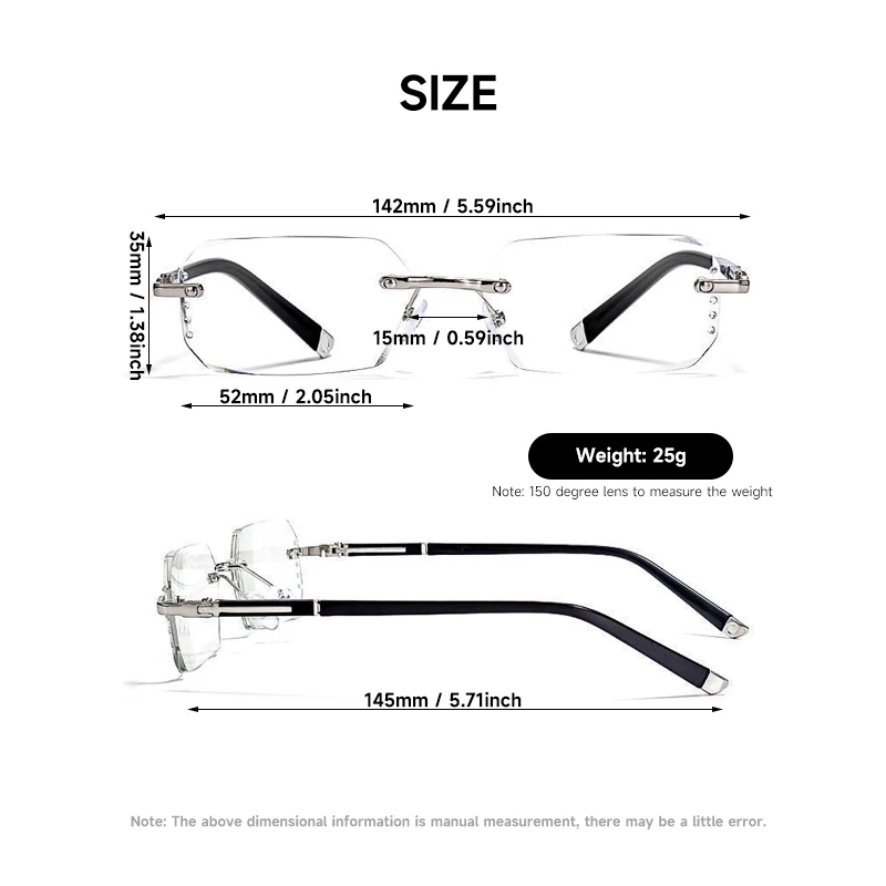 Fashion Diamond Anti-blue Light Reading Glasses Woman Man Rimless Eyewear Blocking Blue Light Protection Eyeglasses +1.0 To +4.0 image 6