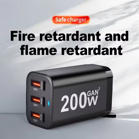 200W 6-Port USB C Fast Charging Desktop Charger GaN Charger Power Adapter For iPhone 14/13/12 Series Samsung Galaxy S23/S22/S21