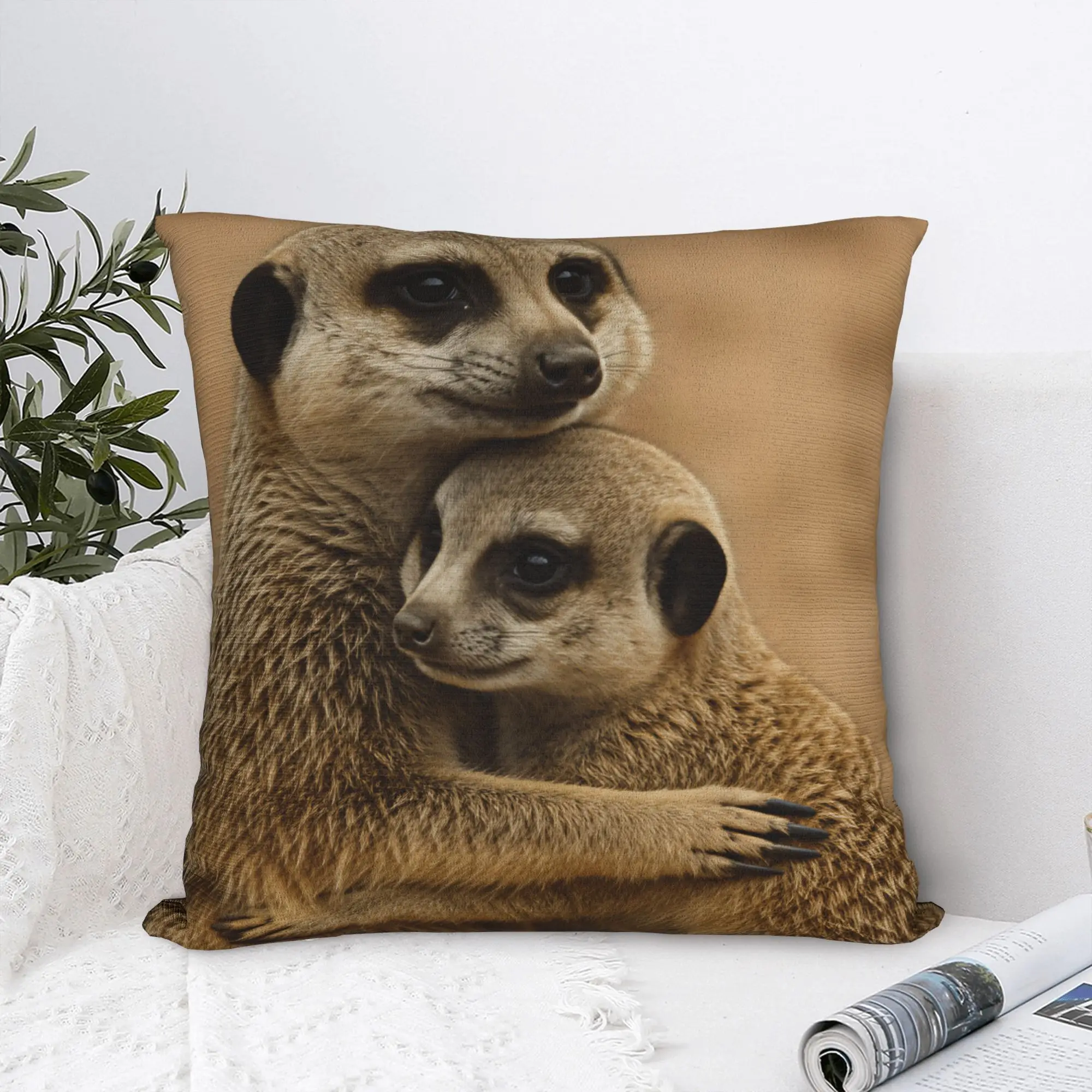 Pillow Cover Adult Meerkat Embracing Baby Meerkat Photo  Morden Pillow Case For Office Car Home Decor Pillowcases