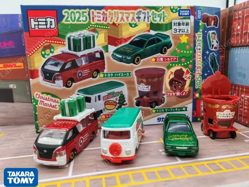Conjunto de carros de brinquedo de liga TOMY Tomica 098393 - Coleção de 4 unidades de presente para homens e mulheres, veículos e modelos de brincar de Natal