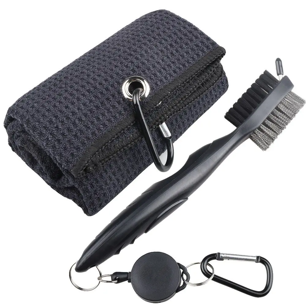 

Towel Gift Carabiner Hook Cleaning Set Golf Towel and Brush Golf Double-sided Cleaning Brush Head Groove Cleaner Set