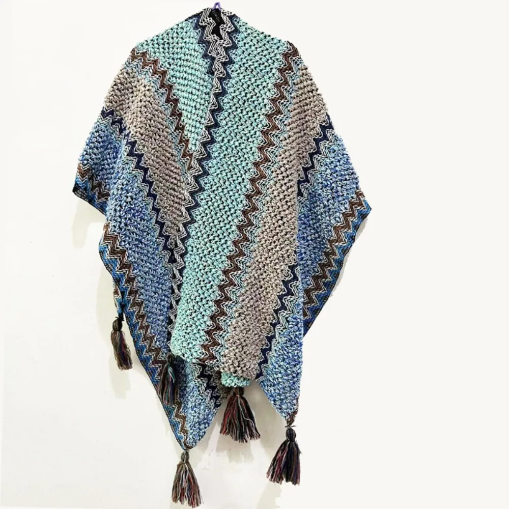 Elegant Printing Ethnic Style Shawl Warm Neck Wrap Knitted Cape Bohemian Fashion Poncho Cape Girl