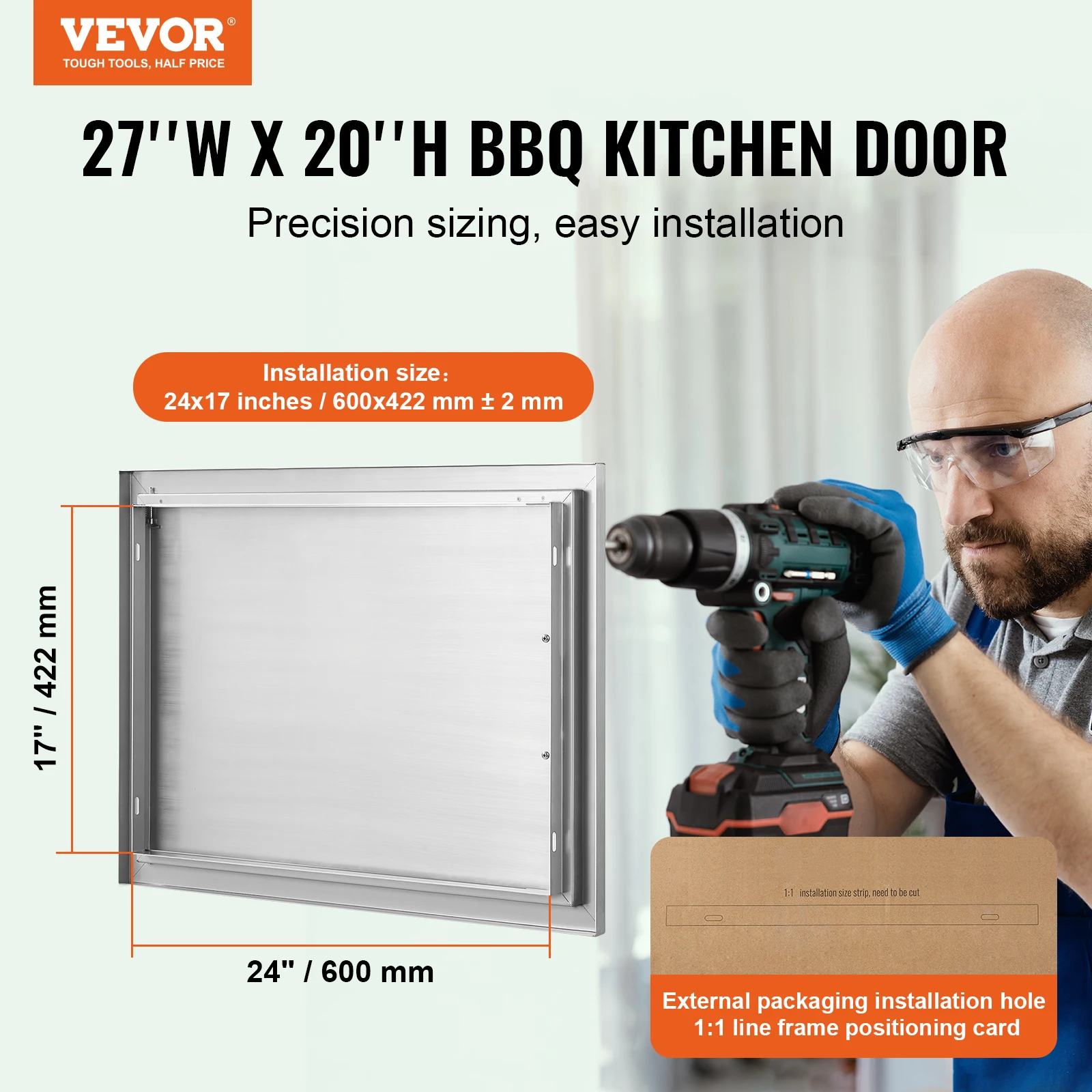 VEVOR BBQ Access Door Stainless Steel Flush Mount Door Wall Vertical Door for BBQ Island Grill Station Outside Cabinet