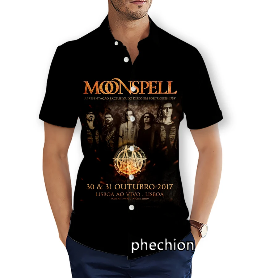 

phechion Mens Short Sleeve Beach Shirts MOONSPELL Band 3D Print Casual Shirts Fashion Streetwear Men Tops X272