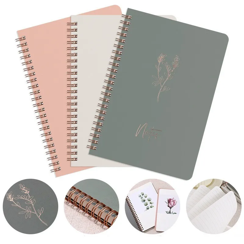 A5 Macaron Ring Notebook with Gold Foil Design | 60 Sheets 100g Paper for Students & Planners ‌Paper Product Spiral NoteBook