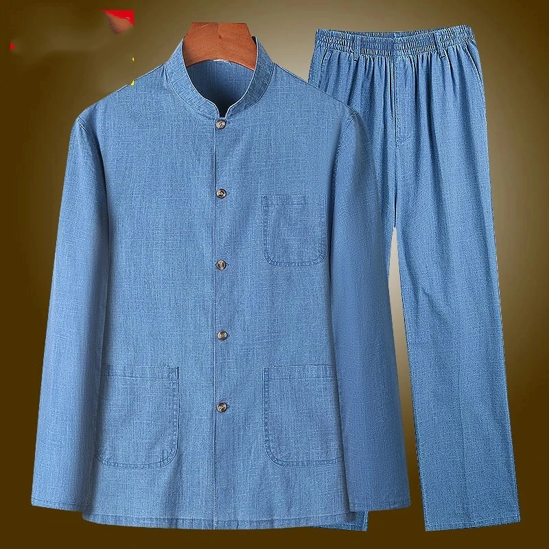 

Tang Suit Men's Long-sleeved Solid Color Simple Loose Chinese Style Linen Men's Summer Thin Suit