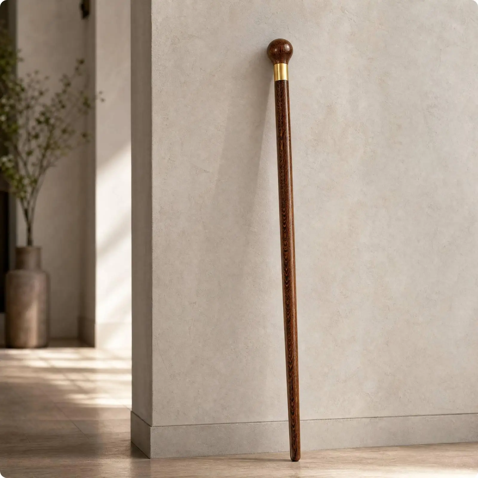 Rosewood Mobility Support Cane with Brass Tip Classic Wooden Walking Stick for Elderly Men Elegant Cane