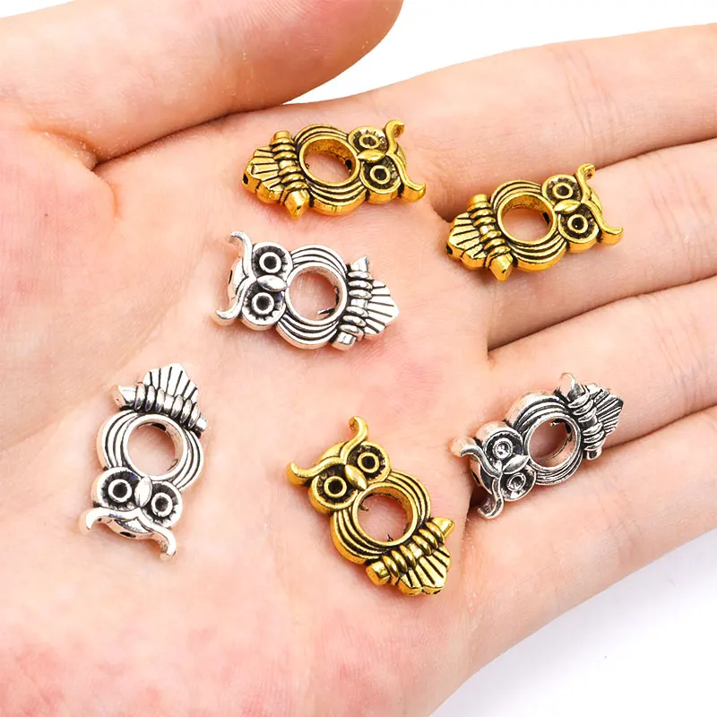 10pcs Owl Openwork Alloy Spacer Beads Charm Antique Silver/Gold Color Metal Loose Bead For Jewelry Making Necklace Bracelet Gift