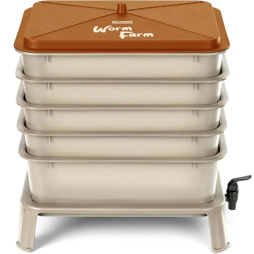 صندوق سماد دودة مكون من 5 صواني، مكون داخلي وخارجي 53QT مع مجموعة أدوات إعادة تدوير نفايات الطعام (ذهبي) #2