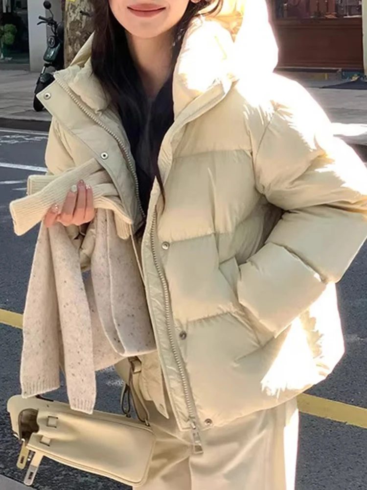 2025年冬用-厚手ショート丈コットンジャケット-レディース-パフスタイル-おしゃれなデザイン-カジュアル-スタンダードフィット-暖かい-ジップアップ-無地