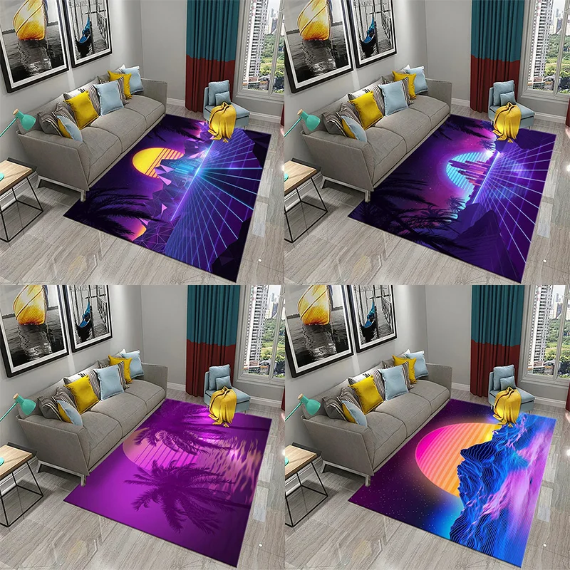 

3D Purple Neon Wave Carpet Color Abstract Psychedelic Design Bathroom And Living Room Bedroom Non-Slip Doormat
