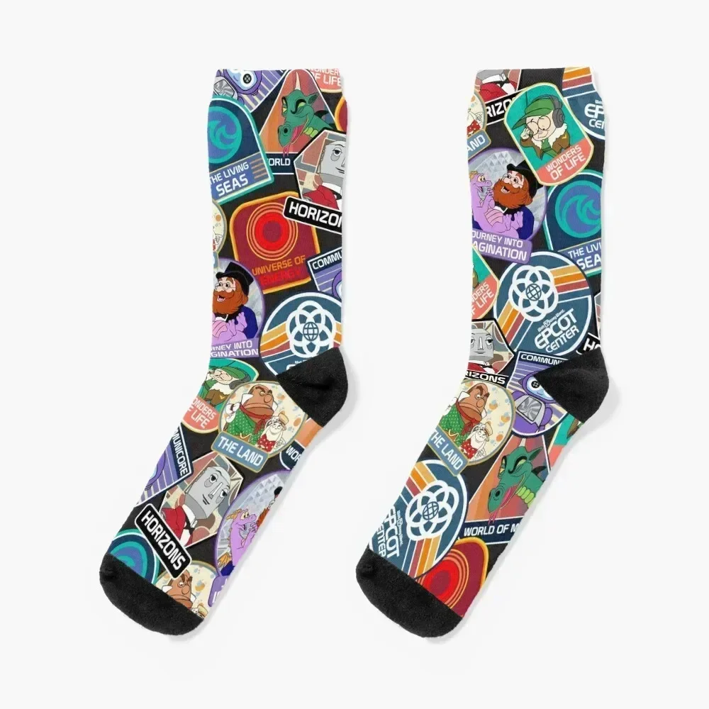 

EPCOT Center Badges Socks golf custom Thermal man winter Rugby Socks Women Men's