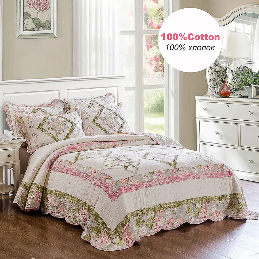 CHAUSUB Embroidered Cotton Quilt Set 3PCS/1PC Bedspread on the Bed Oversize Patchwork Coverlet Super King Size Quilted Comforter