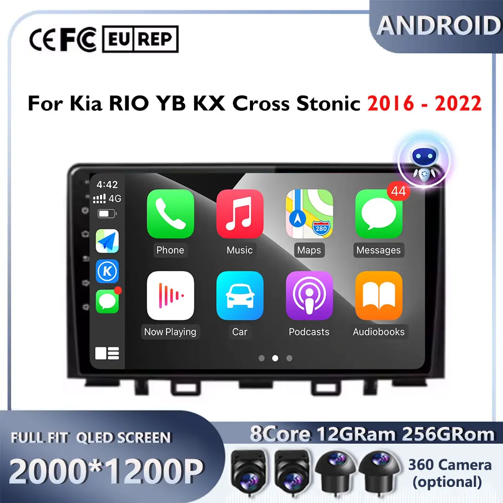 لكيا ريو ستونيك YB 2016 2017 2018 2019 2020 2021 2022 أندرويد 16 Carplay راديو السيارة التلقائي لتحديد المواقع مشغل فيديو الوسائط المتعددة ستيريو BT