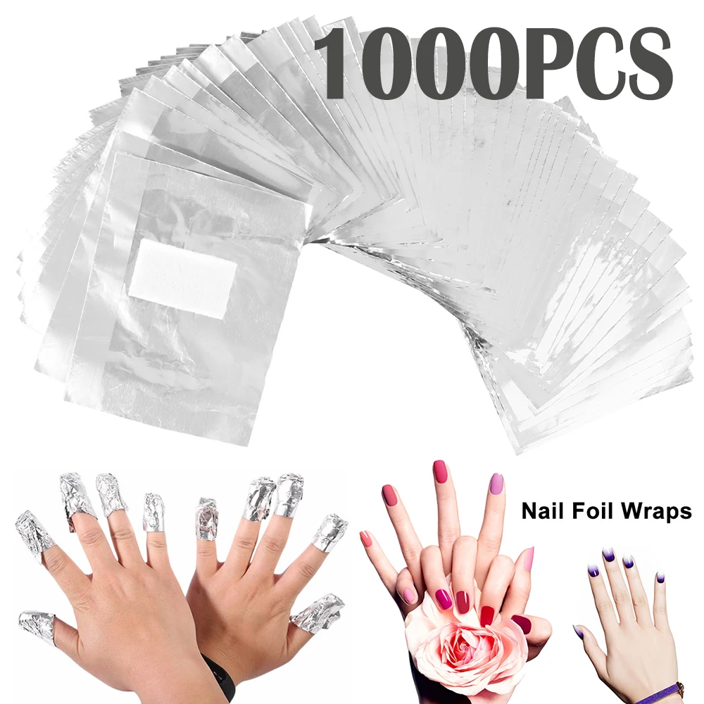 1000PCS Asciugamano per unghie Stagno Rimozione Lamina di alluminio Nail Foil Art Soak Off Polish Gel Nail Wraps Manicure Nail Art Cleaner Strumento per unghie