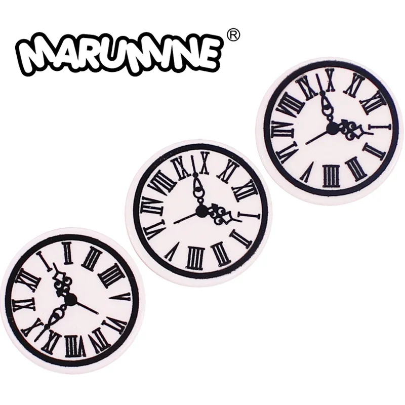 MARUMINE décennie s de construction classiques MOC, horloge, carreaux ronds, ville, rue, maison, puzzle, accessoires de bricolage, 100 pièces, 2x2x2