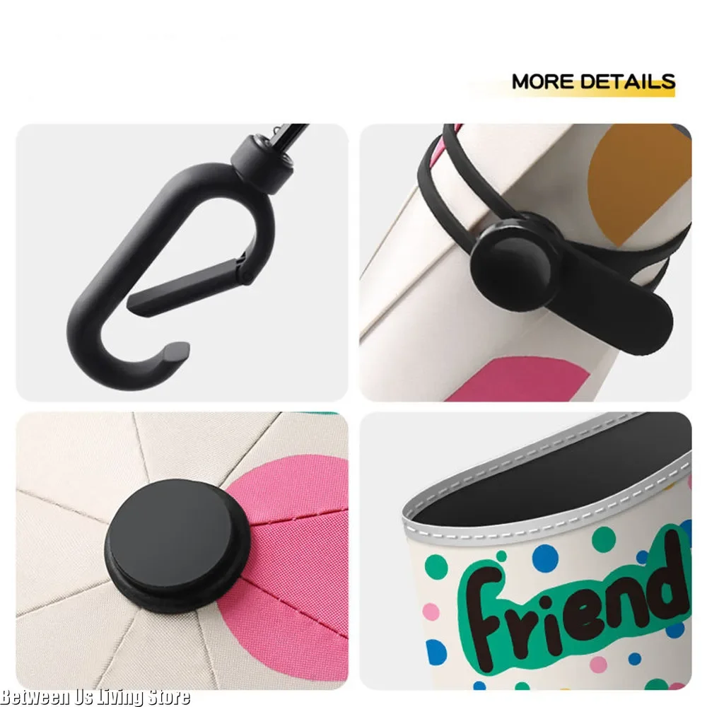 Cute Colorful Manual Umbrella for Kids And Students with Hanging Loop Reflective Stripes Dual-use Sunny Rainy Gift