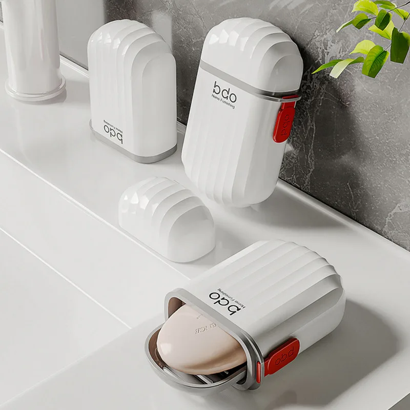 

1pc-Travel portable soap box with lid, business travel light luxury small box, portable mini double-layer soap storage box