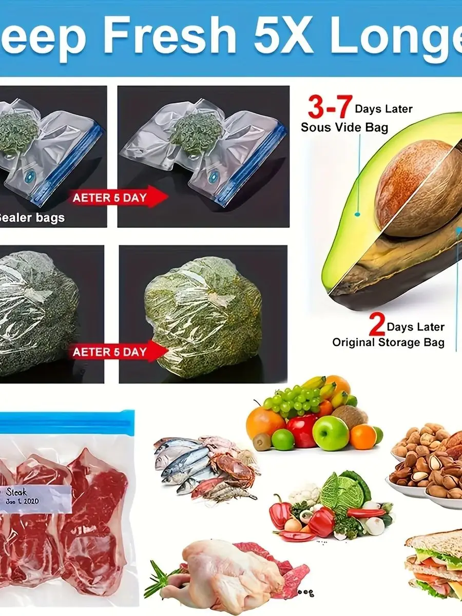 Reusable Vacuum Sealed Bags for Microwave Frozen Boiled Food Storage Wet Dry Household Kitchen Use - Food Preservation Bags