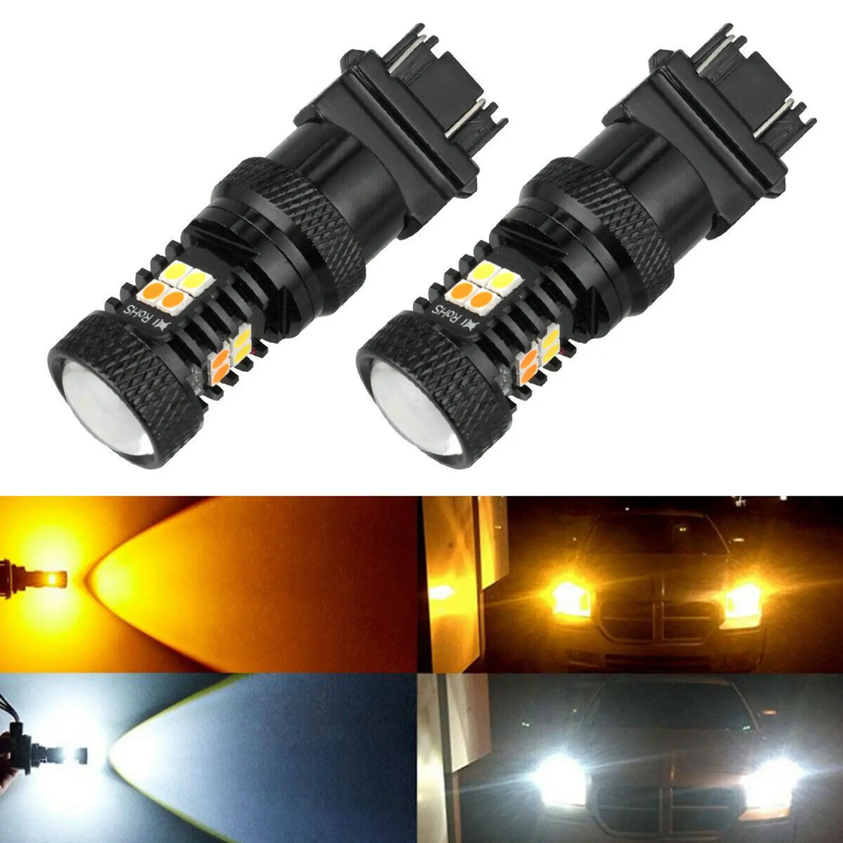 2PCS Dual Color LED Bulb T25 3157 P27/7W 3030 16LED Canbus Car Reverse Brake Light Turn Signal Lamp White